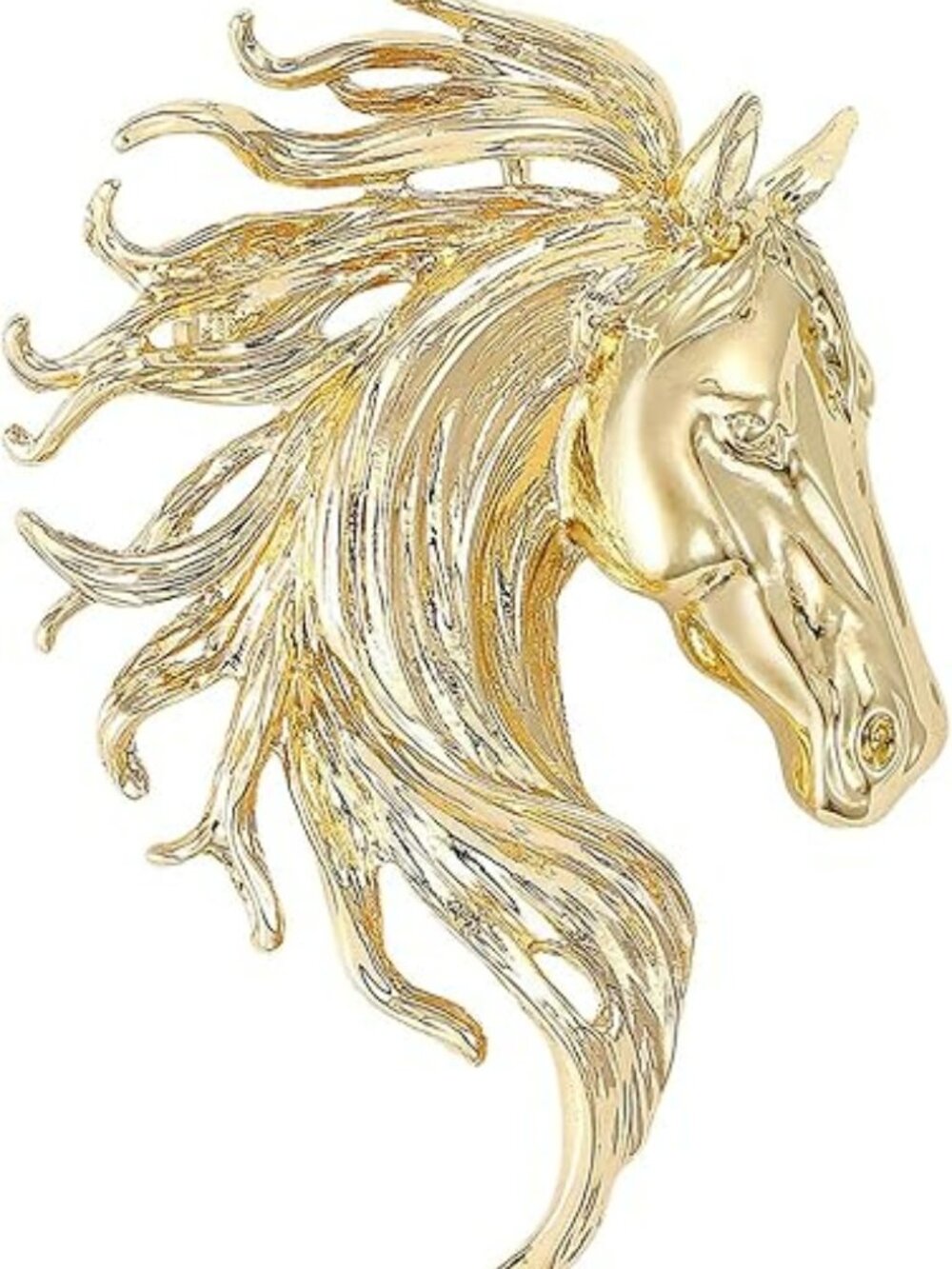 NEW Gold Horse Head Sparkling Rhinestone Filigree Hollow Brooch Pin Classy